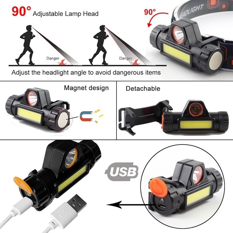 Multifunctional Waterproof Powerful LED Headlamp XPE + COB USB Rechargeable Headlight Head Torch Head Lamp