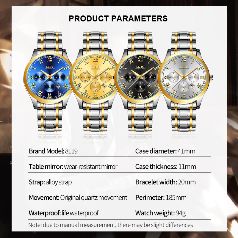 OPK Men Watch Waterproof Seiko Stainless Steel Black Luxury Watchs