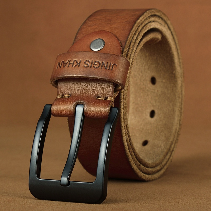 Ten years continuously men handmade leather belt and Unbreakable Mens Genuine Alloy Pin Buckle First Layer Cowhide Whole Cut
