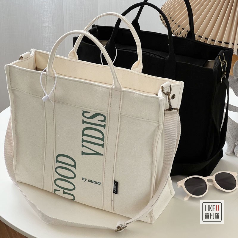 Any 2 at $45.99Original Design Japanese Letter Commuter Thickened Canvas Tote Bag Leisure Art Student Simple One Shoulder Handbag