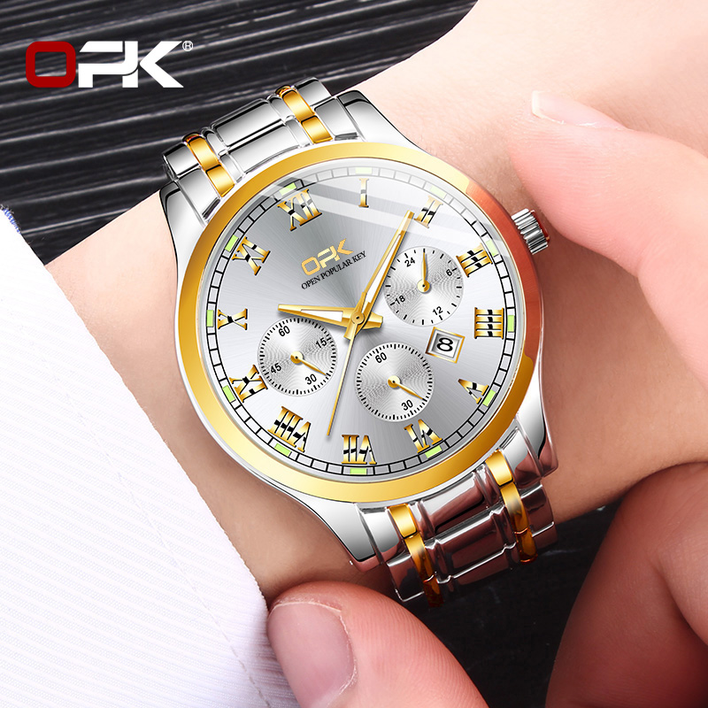 OPK Men Watch Waterproof Seiko Stainless Steel Black Luxury Watchs