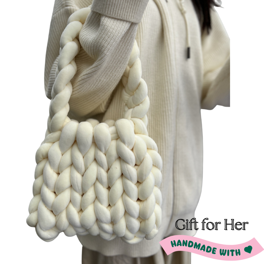 L&amp;L Handmade Crochet Yarn Women Plain Elegant Beautiful Handbag Bag Gift for Her, Sister, Girlfriend 20X28X20