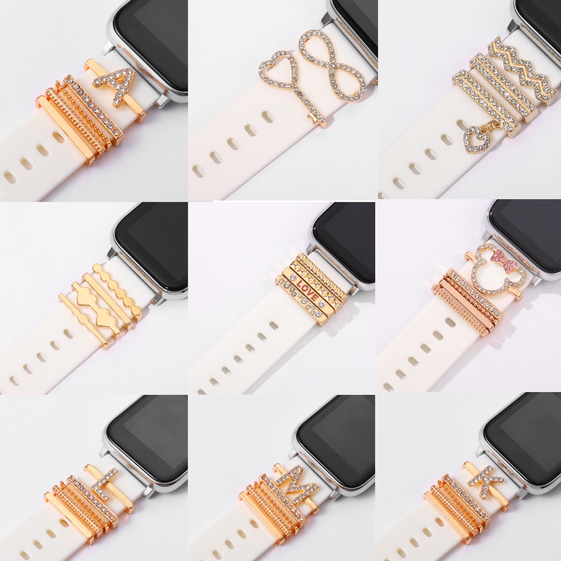 Watchband Set Letter Heart Pendant Silicone Band Decorative Jewelry Iwatch