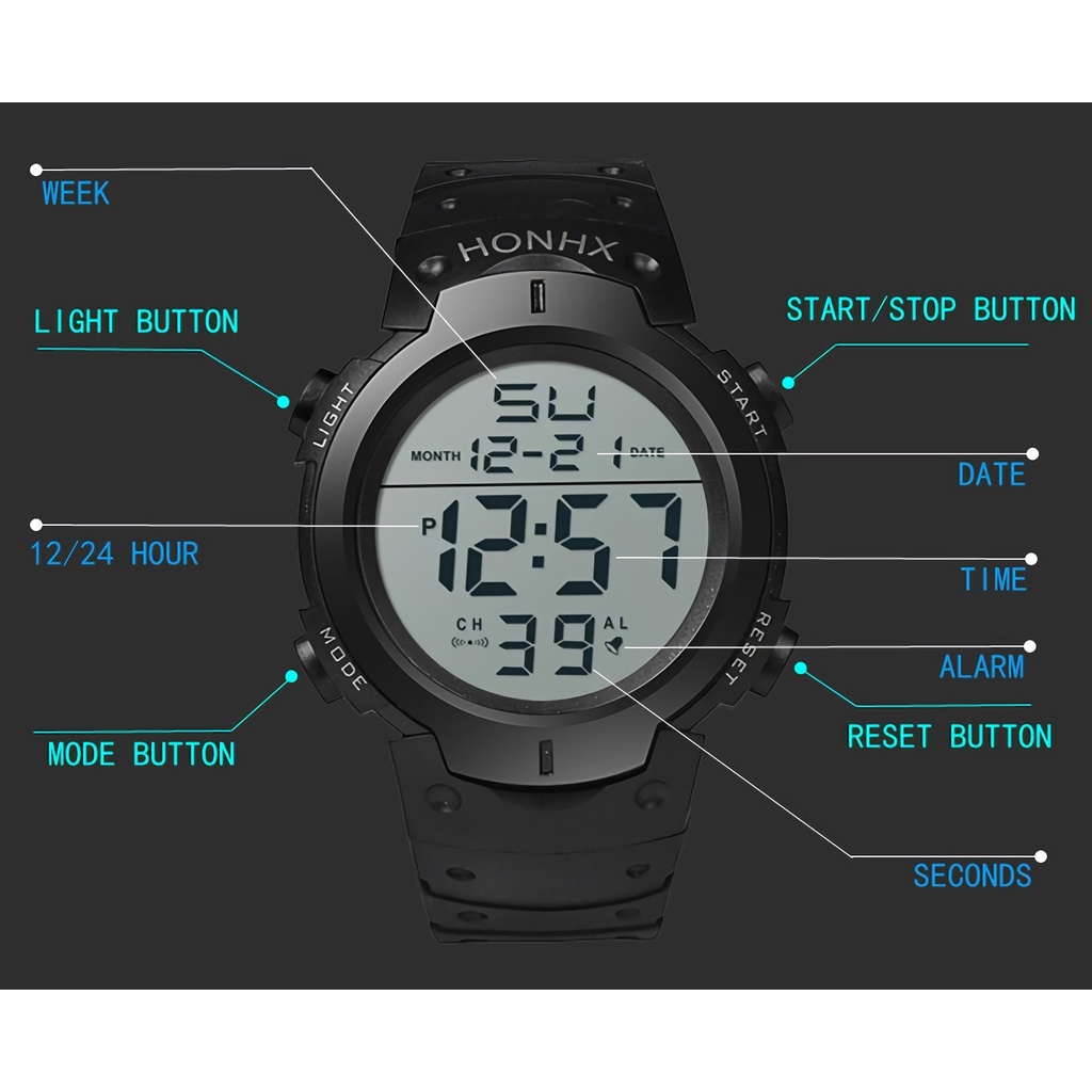 Men Watch Waterproof Silicone LED Digital Stopwatch Date Rubber Sport Wrist Watches