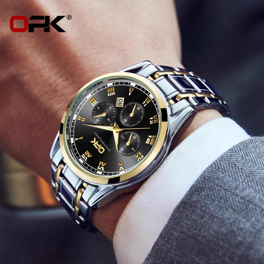OPK Men Watch Waterproof Seiko Stainless Steel Black Luxury Watchs