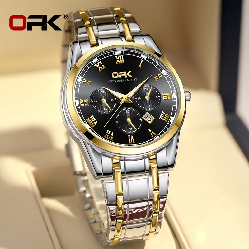 OPK Men Watch Waterproof Seiko Stainless Steel Black Luxury Watchs