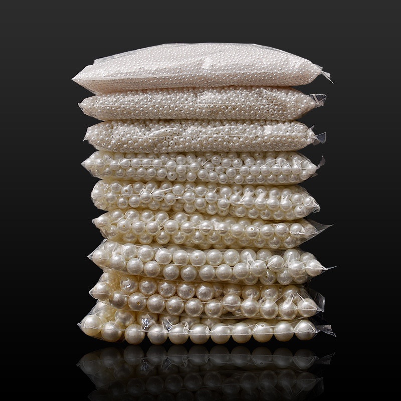 4/6/8/10/12/14/16mm3000pcs-10pcspearl beads ABS loose Round Beads Craft For Fashion Jewelry Making white beige DIY Imitation Garment beads