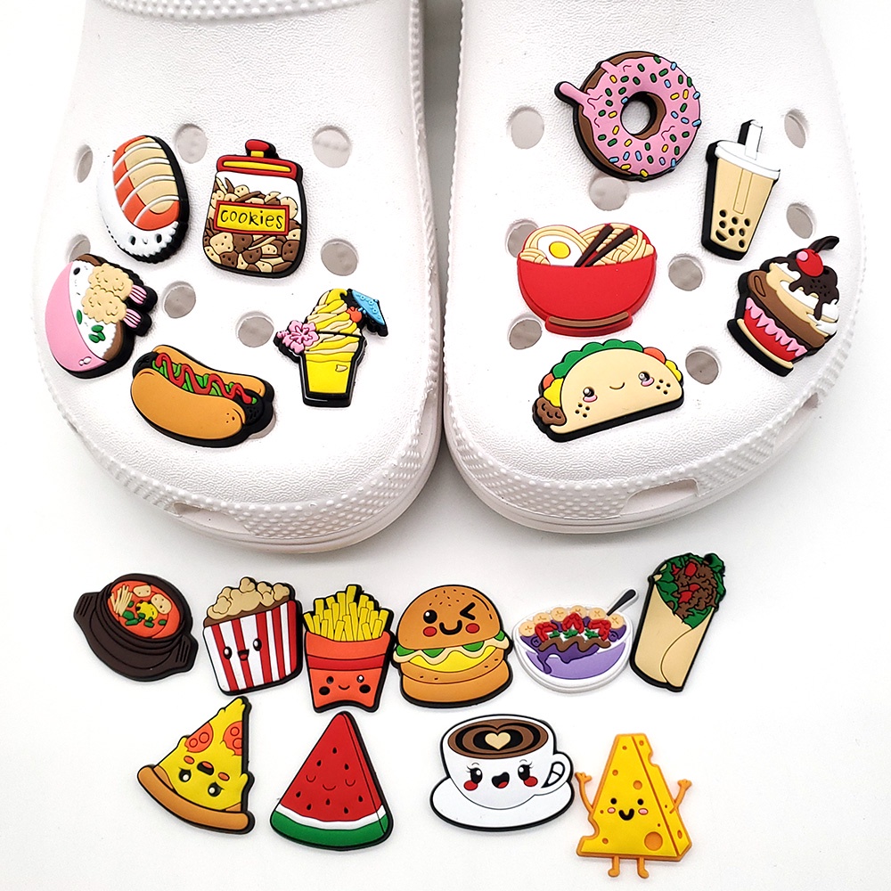 Cute Jibz Cartoon food Donut Croc charms Pin shoe Accessories decorate slippers croc sandals buckle kids gifts