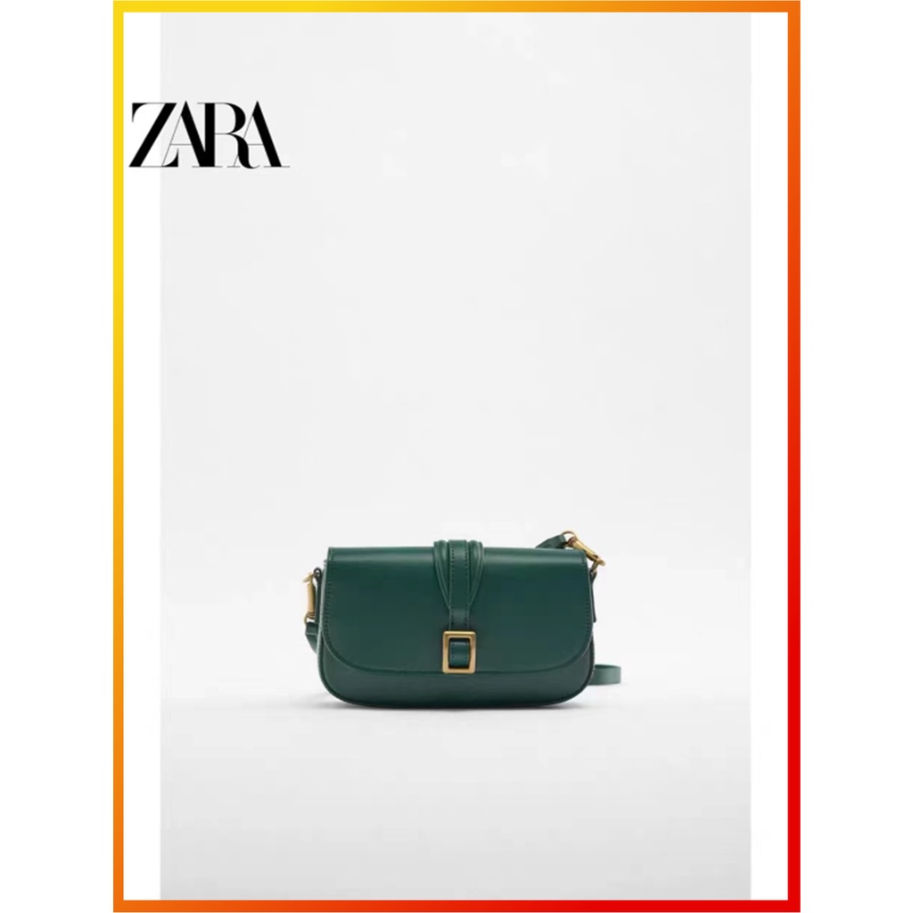 ZARA Autumn and Winter New Womens Bag Green Classic Buckle One Shoulder Crossbody Bag 6288010 030
