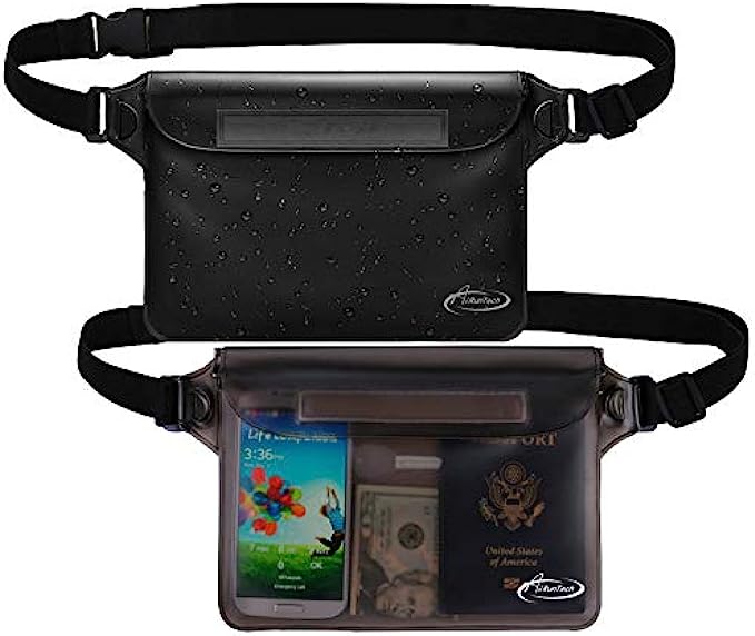AiRunTech Waterproof Pouch with Waist Strap 2 Pack | Beach Accessories Best Way to Keep Your Phone and Valuables Safe and Dry | Perfect for Boating Swimming Snorkeling Kayaking Beach Pool Water Park
