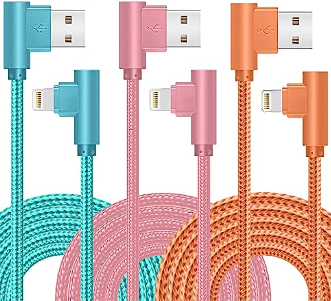 iPhone Charger, 3 Packs 10FT 90 Degree Charging Cable MFi Certified USB Lightning Cable Nylon Braided Fast Charging Cord Compatible for iPhone 13/12/11/X/Max/8/7/6/6S/5/5S/SE/Plus/iPad 10FT
