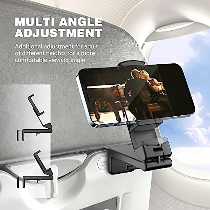 Universal Airplane in Flight Phone Mount. Handsfree Phone Holder for Desk with Multi-Directional Dual 360 Degree Rotation. Pocket Size Travel Essential Accessory for Flying