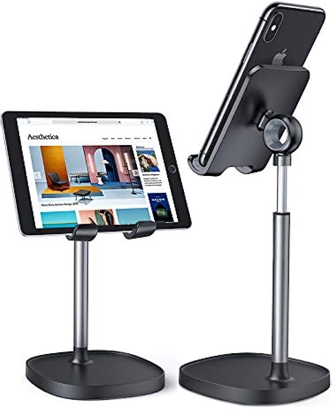 LISEN Cell Phone Stand, Adjustable Phone Stand for Desk, Thick Case Friendly Phone Holder Stand, Taller iPhone Stand Compatible with All Mobile Phone, iPhone, iPad, Tablet 4-10 Desk Access