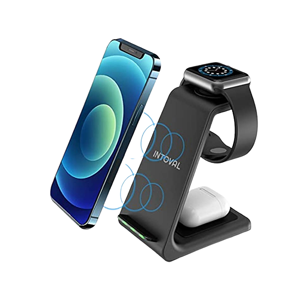 Intoval Wireless Charging Station, 3 in 1 Charger for Apple iPhone/iWatch/Airpods,iPhone 13,12,11 Pro, Pro Max/XS/XR/XS/X/8Plus,iWatch 7/6/SE/5/4/3/2,Airpods Pro/3gen A3,Black