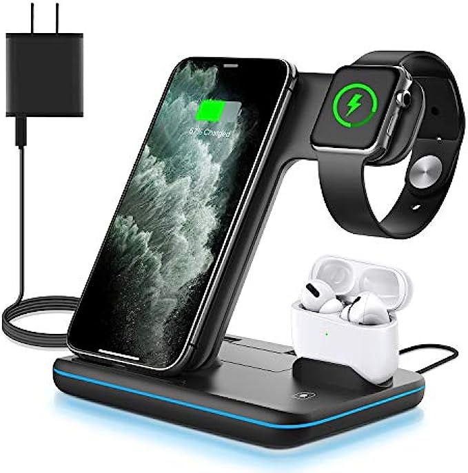 WAITIEE Wireless Charger 3 in 1, 15W Fast Charging Station for Apple iWatch 6/5/4/3/2/1,AirPods Pro,for 13Pro Max/13 Pro/13/12/11/11 Pro/X/Xr/Xs/8/Samsung Galaxy Phone Series No Watch Charging Cable