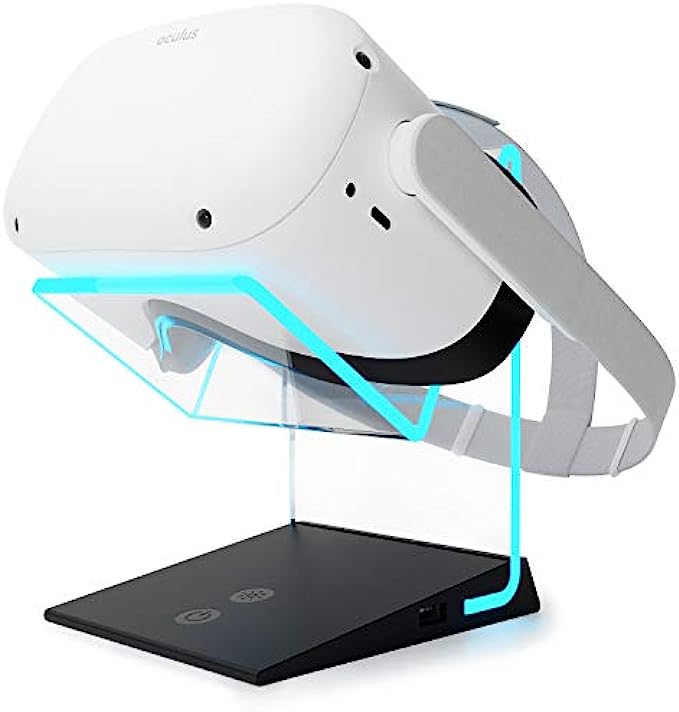 Universal Illuminated VR Stand USB A Charger Port for Oculus Quest 2 &amp; 1 Charge Cable not Included Meta, HTC Vive, Rift-s, Go, Cosmos, PSVR, Index All VR Headsets | Aura