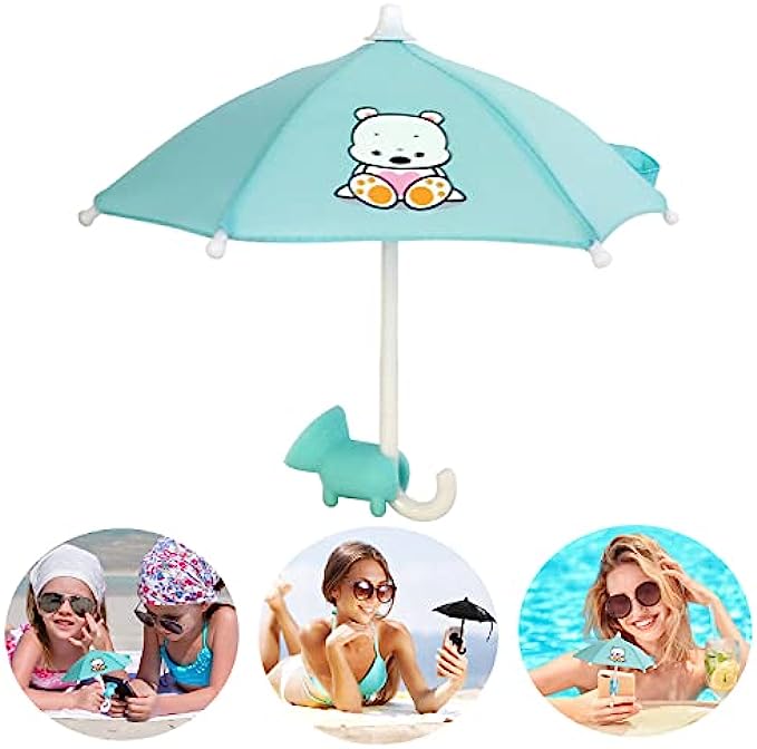 Phone Umbrella for Sun Suction Cup Stand Durable Cell Phone Umbrella Sun Shade with Adjustable Universal Silicone Piggy Suction Cup Stand Anti-Glare Cute Outdoor Phone Sun Shade Holder Blue-Bear