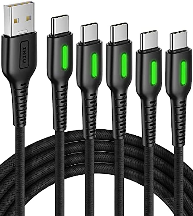 USB C Cable, [5 Pack 3.1A] QC 3.0 Fast Charging USB Type C Cable, INIU 3.3+3.3+6+6+10ft Nylon Braided Phone Charger USB-C Cord for Samsung Galaxy S21 S20 S10 Plus Note 10 LG Google Pixel Moto etc