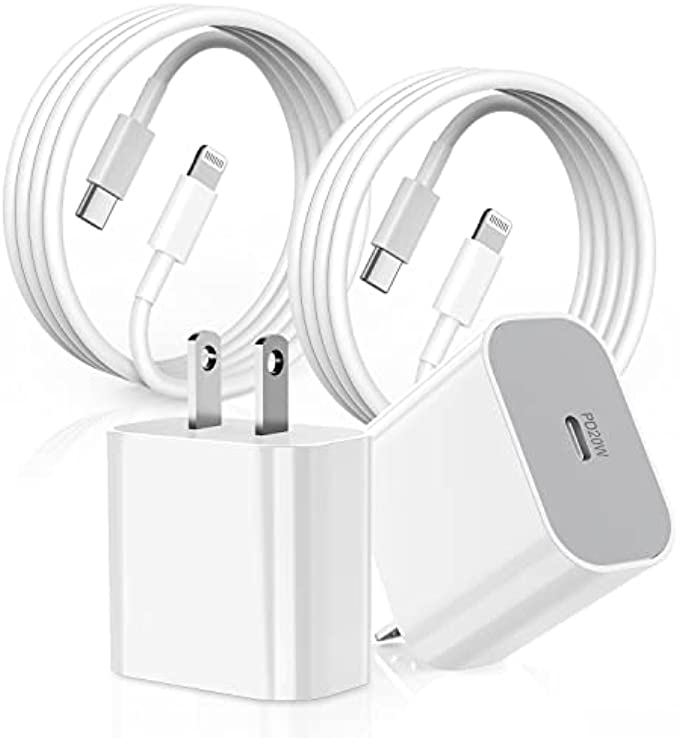 2Pack iPhone Fast Charger - Apple MFi Certified - 20W USB C Wall Charger with 6Ft Type C to Lightning Cable for iPhone 13 12 11 Pro XR XS Max X 8 Plus iPad AirPods Pro - Supports Power DeliveryWhite