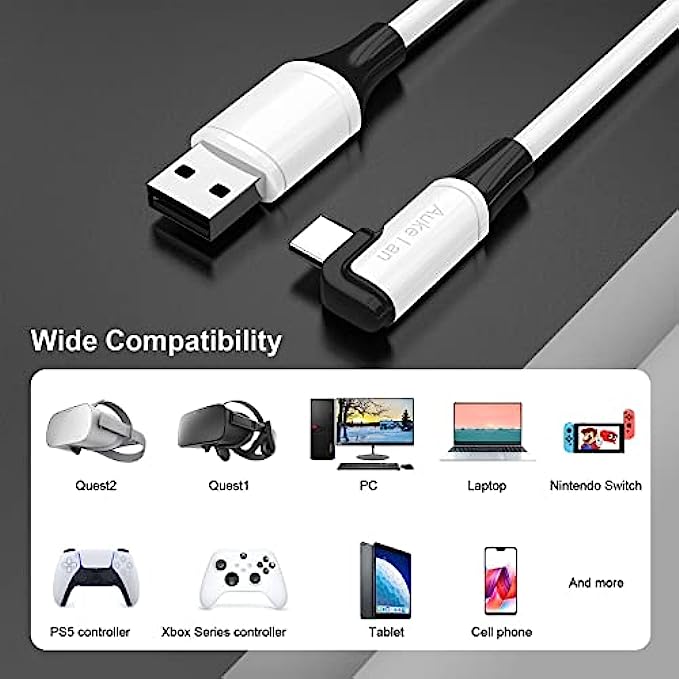 Aukelan Link Cable 10FT Compatible for Oculus Quest 2/Steam VR and PC， High Speed Data Transfer &amp; 3A Fast Charging，USB 3.0 to USB C Cable for VR Headset and Gaming PC.
