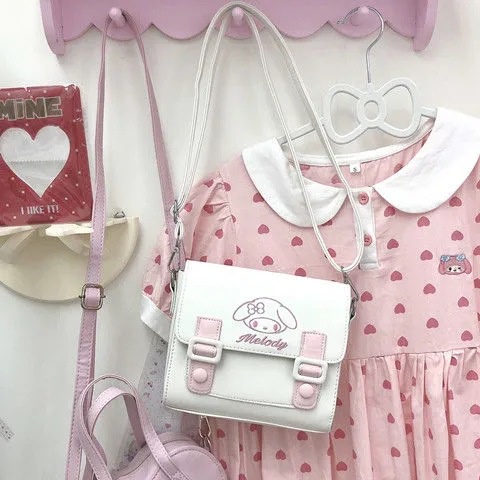 New Cute Sanrio Cinnamoroll Kuromi Melody Shoulder Bag Satchel Lolita Tote Sling Bag PU Square Bag