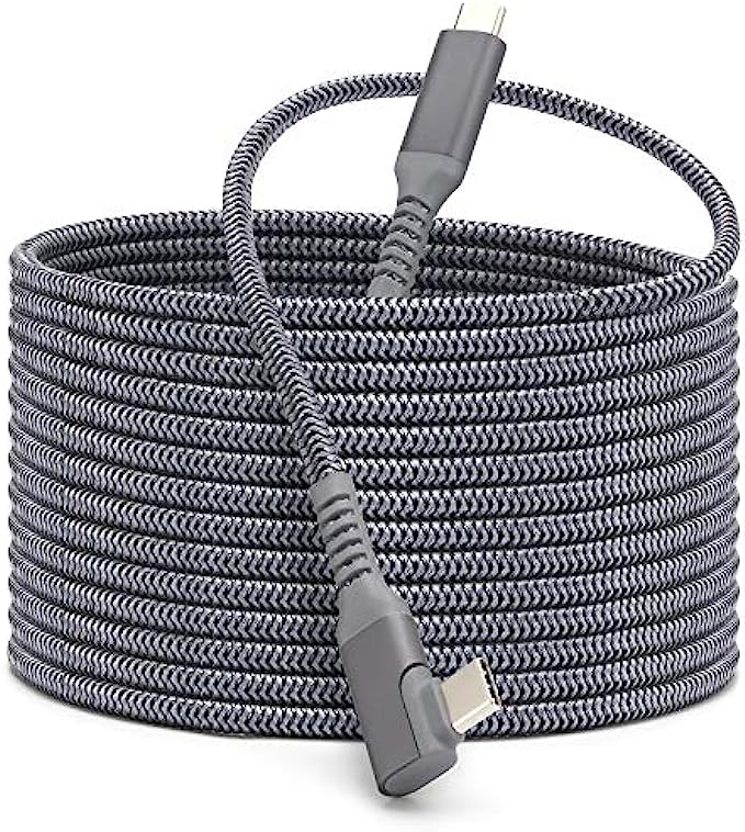 KRX Link Cable for Oculus Quest &amp; Quest 2, 20FT Braided USB C to C 3.2 Gen1 Cable for Cellphone &amp; PC VR Headset Fast Charging and Data Transmission 20FT6M, Silver