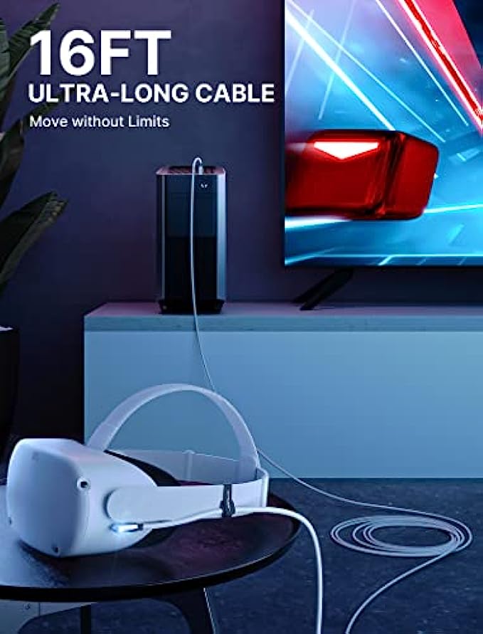 JSAUX 16FT VR Link Cable Compatible with Meta/Oculus Quest 2, 5Gbps USB 3.0 High Speed Data Transfer Charging Cord, USB C Cable for VR Headset, Gaming PC, USB C Chargers
