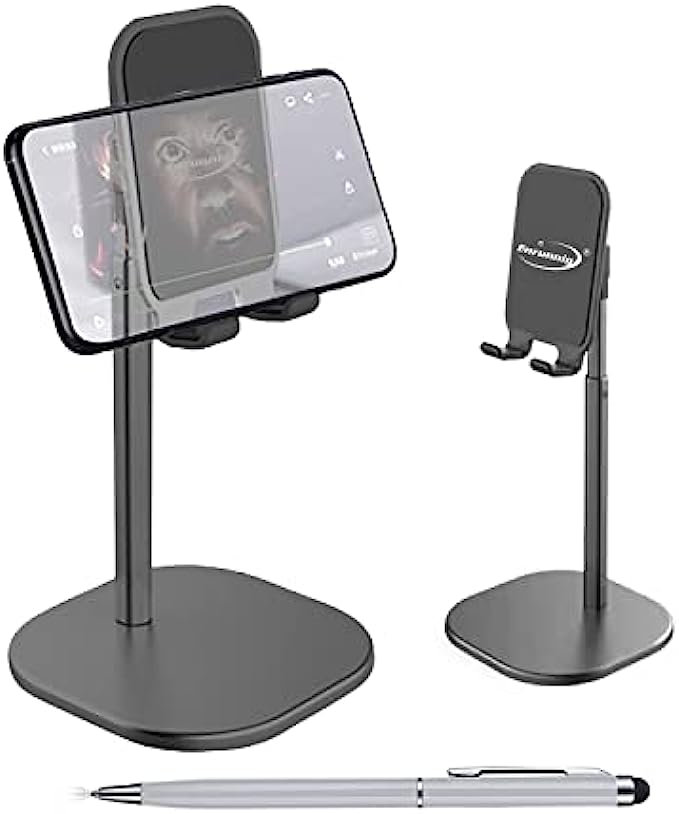 Cell Phone Stand, Phone Stand for Desk, Height Angle Adjustable Mobile Phone Holder, Aluminum Weighted Base Compatible with iPhone 13 Pro XS XR, 4-10 Cellphone &amp; Tablet