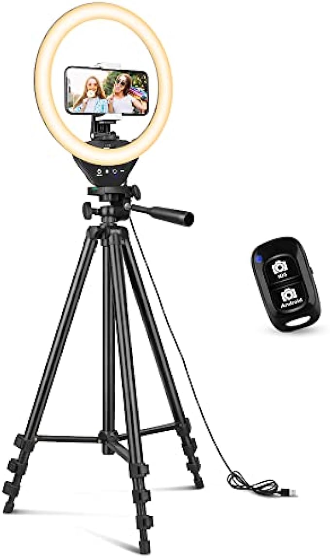 Sensyne 10 Ring Light with 50 Extendable Tripod Stand, LED Circle Lights with Phone Holder for Live Stream/Makeup/YouTube Video/TikTok, Compatible with All Phones.