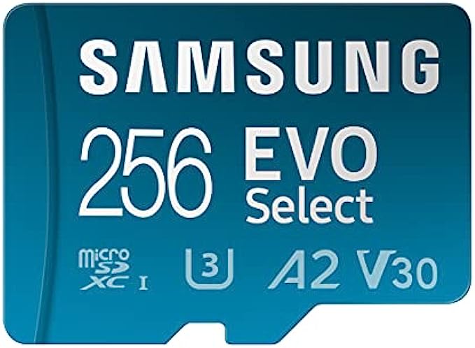 SAMSUNG EVO Select Micro SD-Memory-Card + Adapter, 256GB microSDXC 130MB/s Full HD &amp; 4K UHD, UHS-I, U3, A2, V30, Expanded Storage for Android Smartphones, Tablets, Nintendo-Switch MB-ME256KA/AM