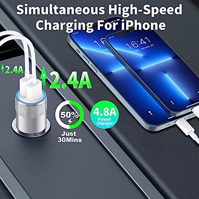 [Apple MFi Certified] iPhone Fast Car Charger, Braveridge 4.8A Dual USB Power Rapid Car Charger Adapter with 2 Pack Lightning Cable Quick Car Charging for iPhone 13 12 11 Pro/XS/XR/SE/X 8/iPad/AirPods