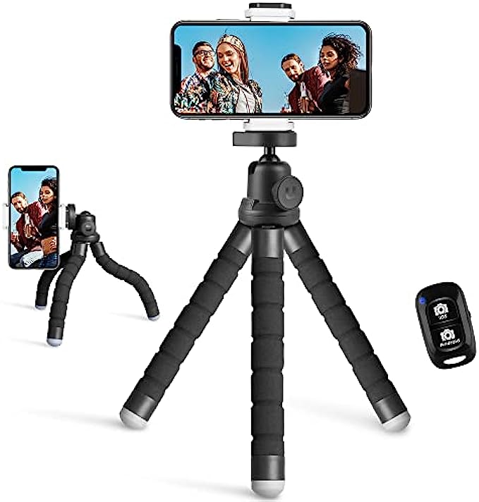 UBeesize Phone Tripod, Portable and Flexible Tripod with Wireless Remote and Clip, Cell Phone Tripod Stand for Video RecordingBlack