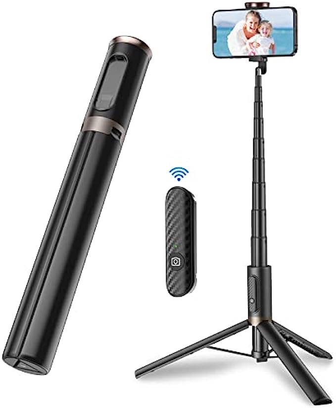TONEOF 60" Cell Phone Selfie Stick Tripod,Smartphone Tripod Stand All-in-1 with Integrated Wireless Remote,Portable,Lightweight,Extendable Phone Tripod for 4-7 iPhone and