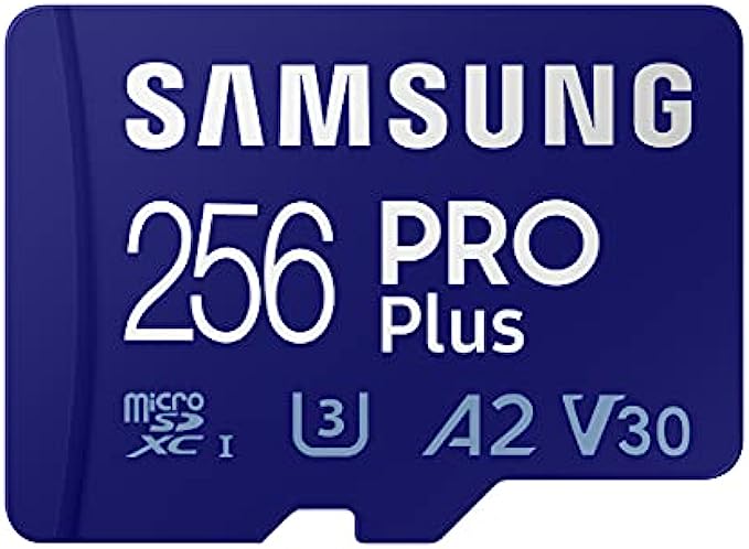 SAMSUNG PRO Plus + Adapter 256GB microSDXC Up to 160MB/s UHS-I, U3, A2, V30, Full HD &amp; 4K UHD Memory Card for Android Smartphones, Tablets, Go Pro and DJI Drone MB-MD256KA/AM