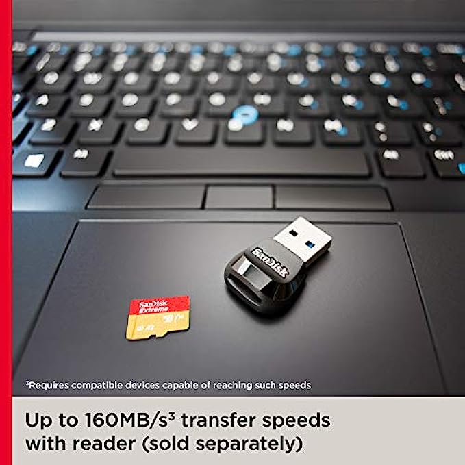 SanDisk 128GB Extreme microSDXC UHS-I Memory Card with Adapter - Up to 160MB/s, C10, U3, V30, 4K, A2, Micro SD - SDSQXA1-128G-GN6MA