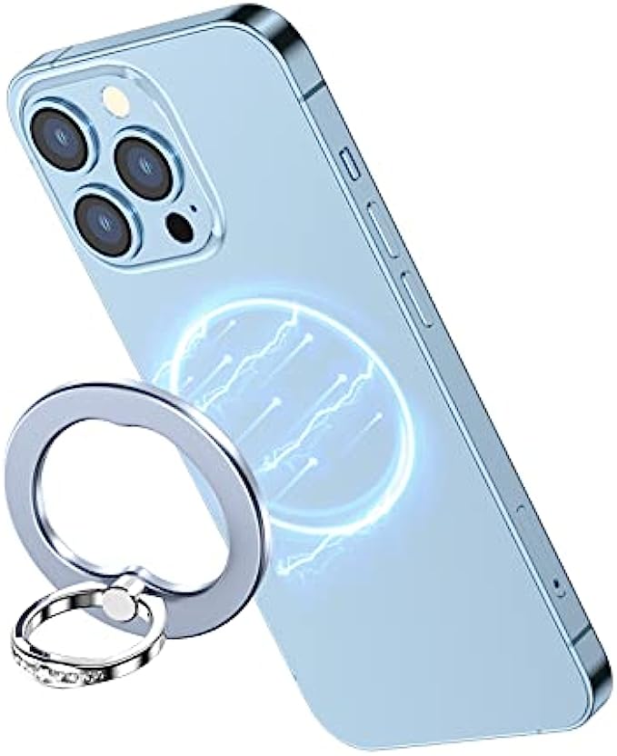 AUROX Magnetic Phone Ring Holder for iPhone 13 12 Magnetic Phone Grip for Magsafe Accessories 360° Rotation Adjustable Phone Finger Ring Stand with ZirconRemovable for Wireless ChargingLight Blue