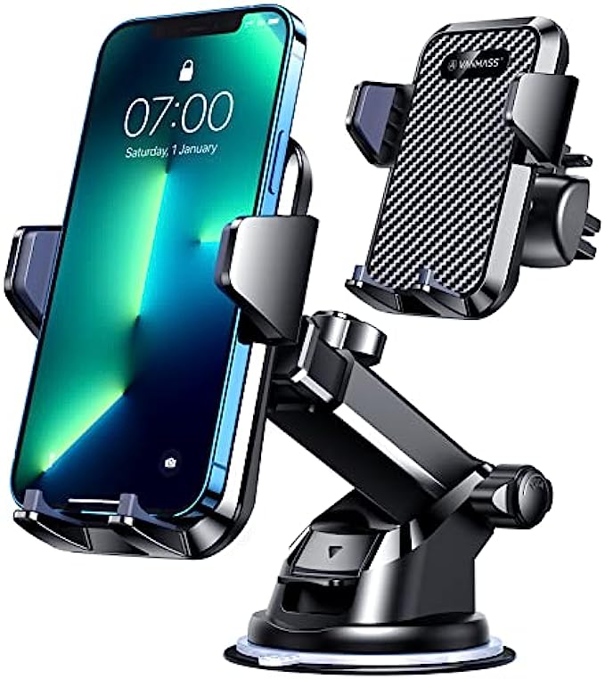 VANMASS Universal Car Phone Mount,Patent &amp; Safety Certs Upgraded Handsfree Dashboard Stand, Phone Holder for Car Windshield Vent, Compatible iPhone 14 13 12 11 Pro Max Xs XR X 8, Galaxy s20 Bla