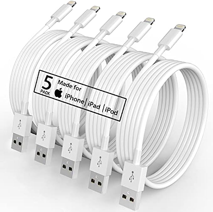 5 Pack6FTOriginal[Apple MFi Certified] iPhone Charger,Lightning Cable Fast Charging Cord iPhone Charger Cable USB Cable Compatible iPhone 13/12/11 Pro Max/Mini/XS MAX/XR/XS/X/8/7/Plus/6 iPad AirPods