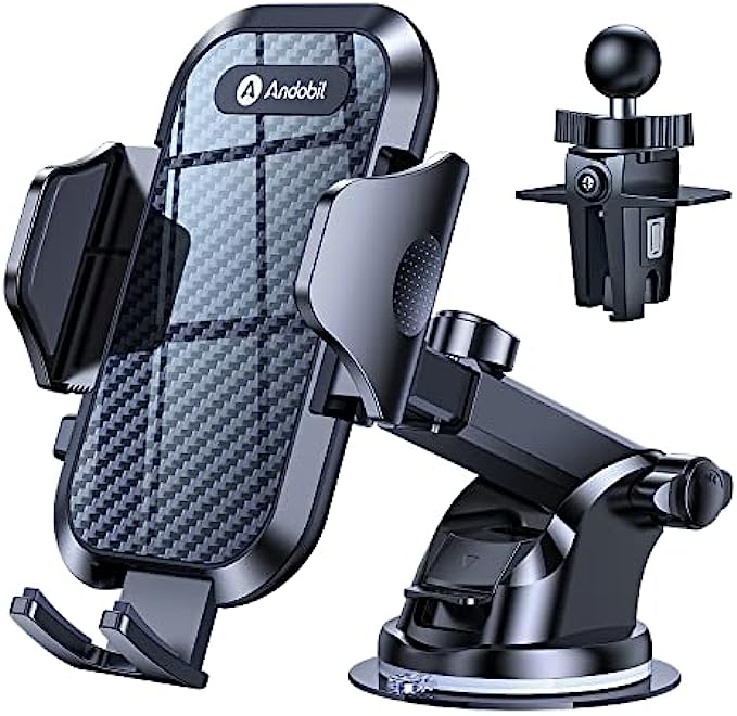 andobil Phone Mount for Car Bumpy Roads Friendly Cell Phone Holder Car — Easy Clamp Hands-Free Universal — Fit for Dashboard-Windshield-Vent iPhone 13 12 Pro Max , Samsung Galaxy S22 All Phones