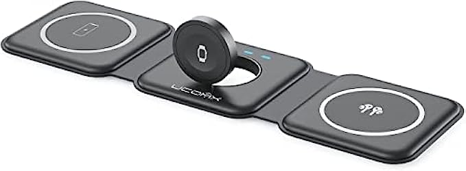 UCOMX Nano 3 in 1 Wireless Charger,Magnetic Foldable Charging Station,Fast Wireless Charging Pad,Compatible with iPhone 13/12/SE/11/XS/8,Samsung Galaxy,AirPods Pro,Apple WatchAdapter Included