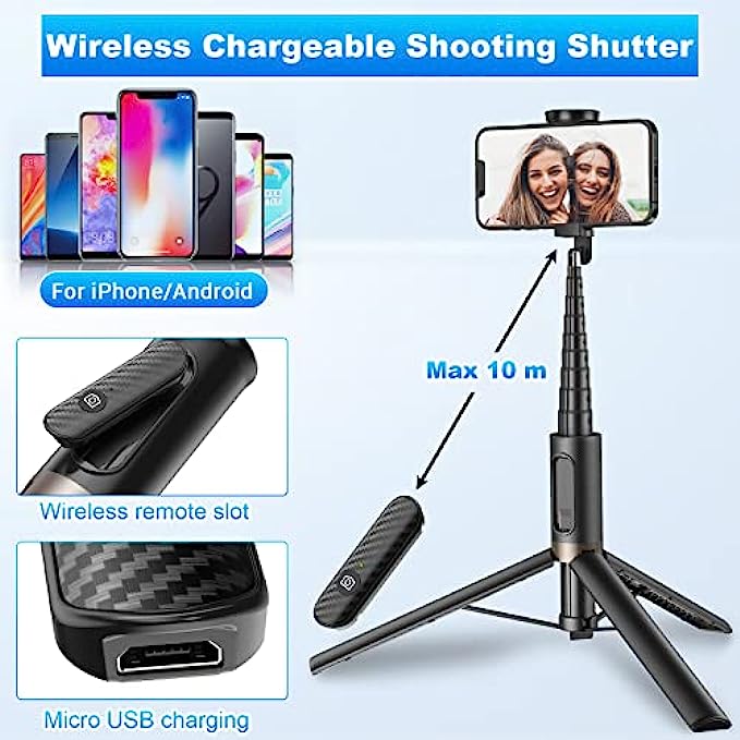 TONEOF 60" Cell Phone Selfie Stick Tripod,Smartphone Tripod Stand All-in-1 with Integrated Wireless Remote,Portable,Lightweight,Extendable Phone Tripod for 4-7 iPhone and