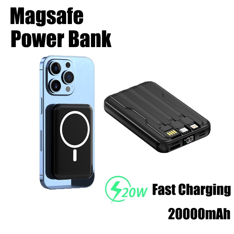 SG StockMagnetic Power Bank Fast Charging With Cable 20000mAh PD20W Portable Wireless Powerbank For iphone Samsun