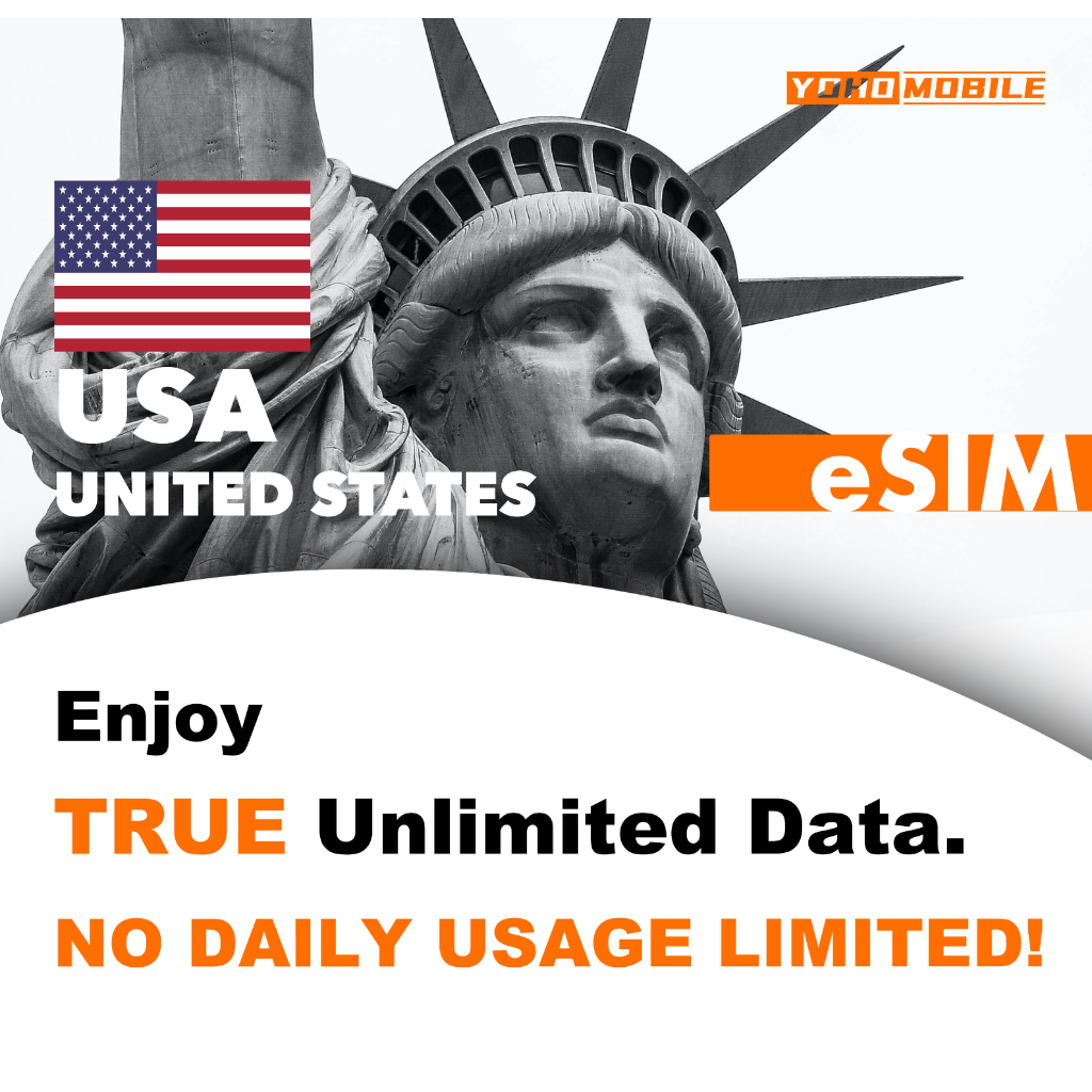 United States  USA  eSIM, Unlimited 5g data/Calls/SMS, 25 Days - 60 Days [ YohoMobile ]  Official Store
