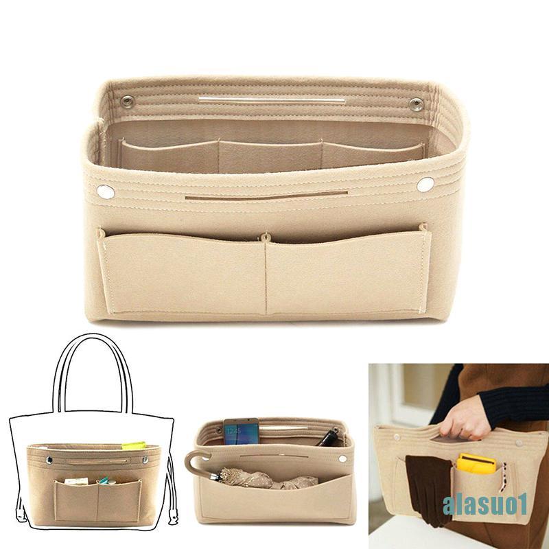 [alasuo1]Womens Handbag Organizer Bag Purse Insert Bag Felt Multi Pocket Tote Useful Bag