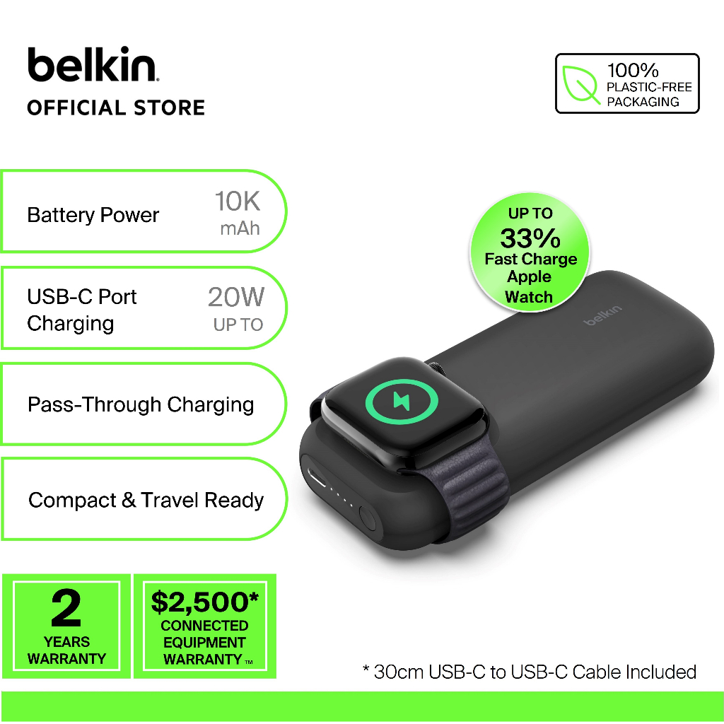 Belkin BPD005btBK BoostCharge Pro Fast Wireless Charger for Apple Watch+Power Bank 10K airpods pro,phone,USB-C device