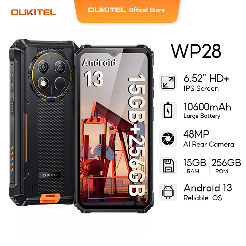 Oukitel WP28 Rugged Smartphone 6.52‘ HD+ 10600mAh 15GB+256GB Android13 Mobile Phone 48MP Camera Cell Phone