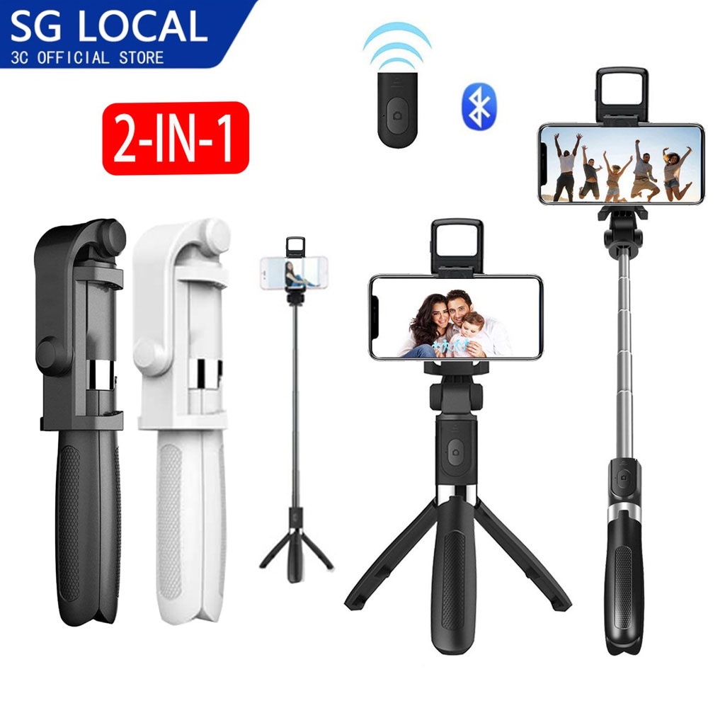 SG Stock  Bluetooth Portable Selfie Stick Tripod Stand Selfie with Fill Light Phone Holder For All Phones 便携三脚架手机支架