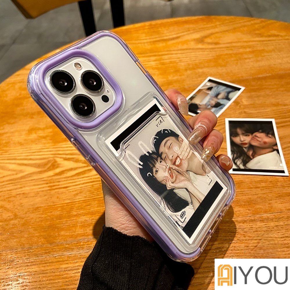 3 In 1 Luxury Candy Color Card Holder Removable Frame Clear Phone Case for IPhone  14 pro max 13 12 11 Pro Max X Xs Max Xr 8 7 Plus