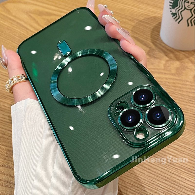 Luxury Transparent Magnetic Case for IPhone 14 Plus 13 12 11 Pro Max Clear Plating Silicone Cover with Lens Film Protection