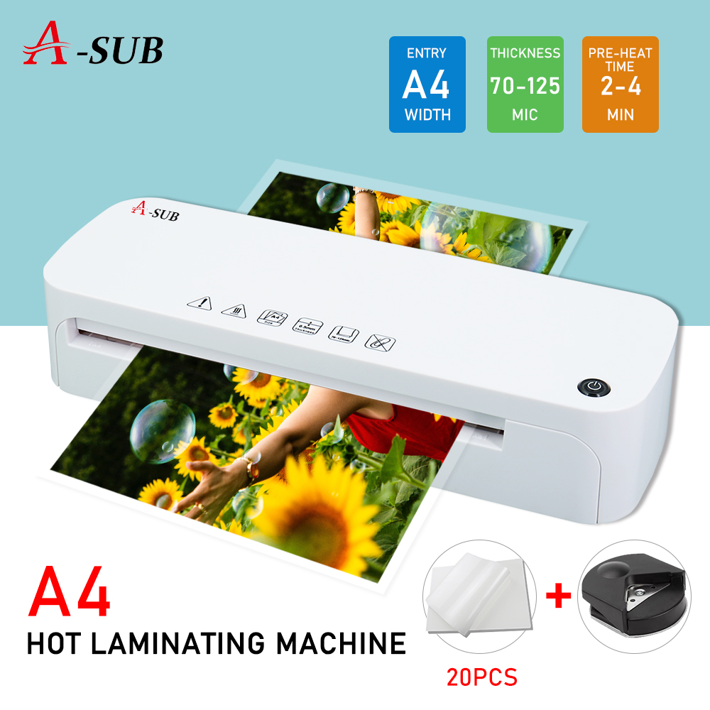 [Ready Stock] A-SUB White Laminator A4 Hot Laminating Machine Home/Office use Free 20pcs 4R Laminate Film